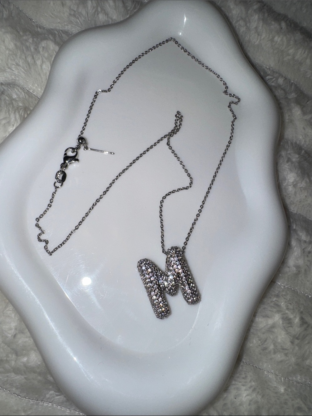 Sparkling 'M' Initial Pendant Necklace - Silver Tone